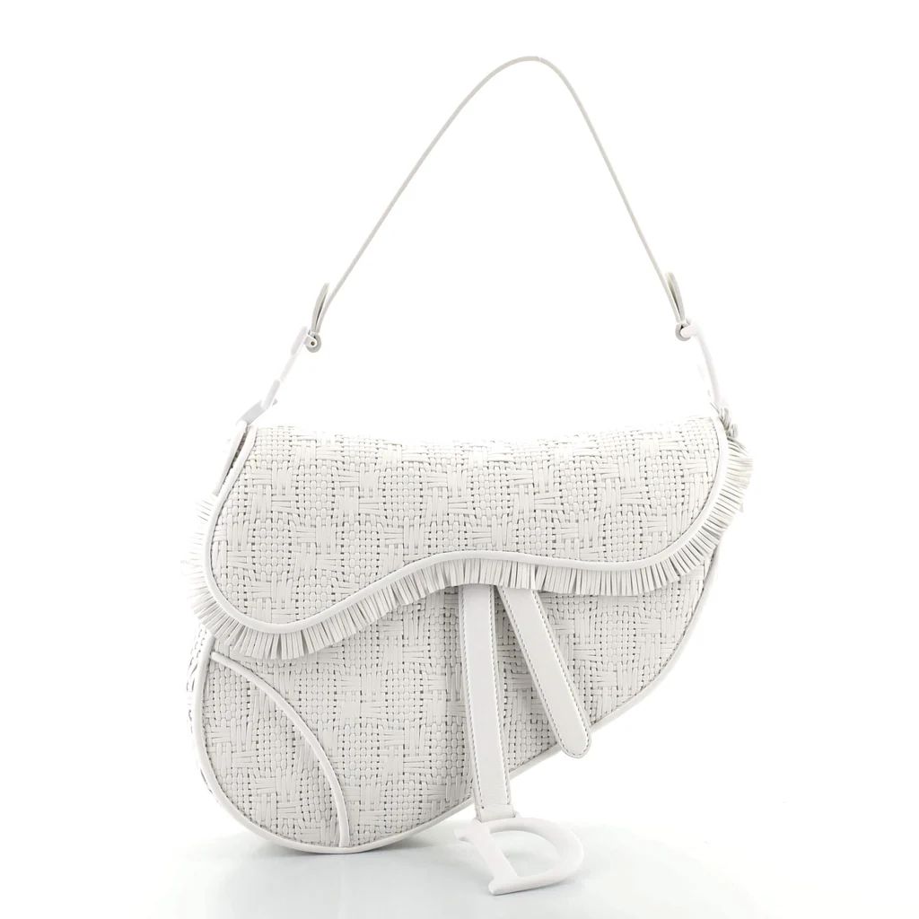 Christian Dior Ultra Matte Saddle Handbag Woven Leather Medium White 100866246 | Rebag