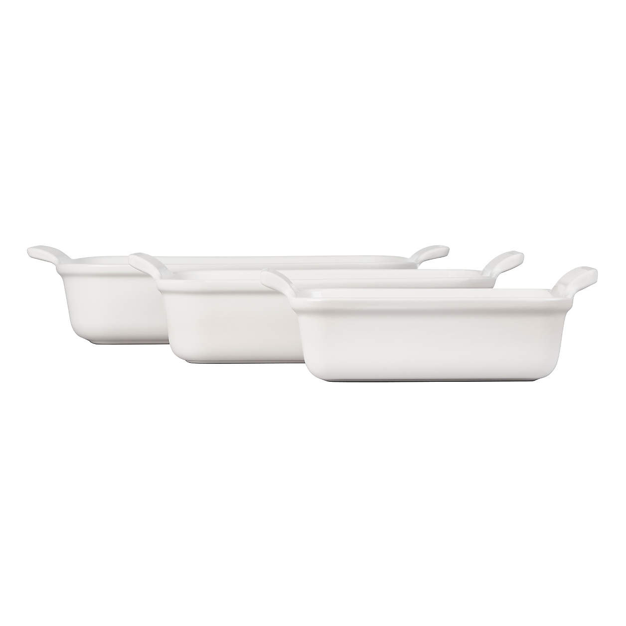 Le Creuset Heritage White Stoneware 3-Piece Rectangular Baking Dishes Set + Reviews | Crate & Bar... | Crate & Barrel
