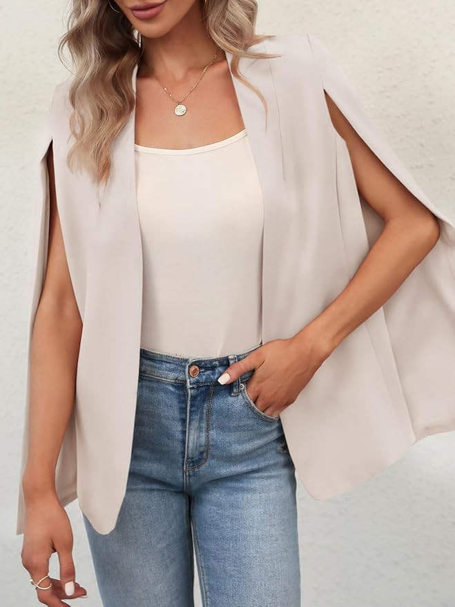 GAMISOTE Womens Cape Blazer Split Sleeve Open Front Casual Jacket Coat Workwear | Amazon (US)