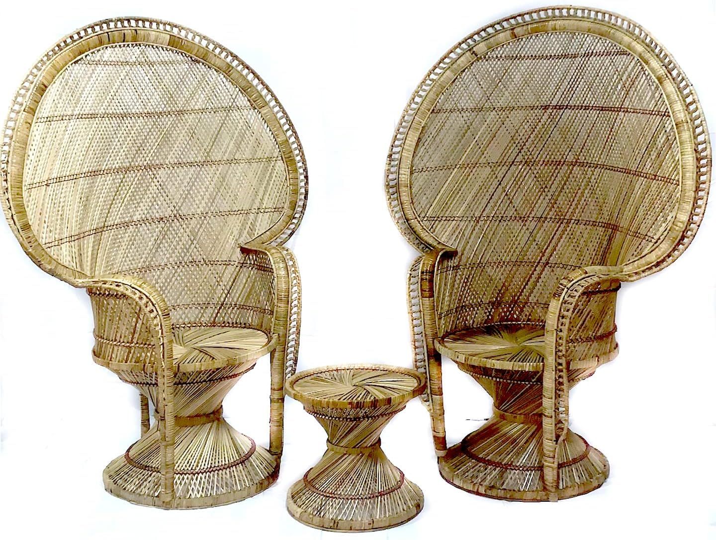 Rattan Peacock Chair and Table, 3pc Set - Peacock Chair - New Table and Chairs - Boho Style - Pla... | Amazon (US)