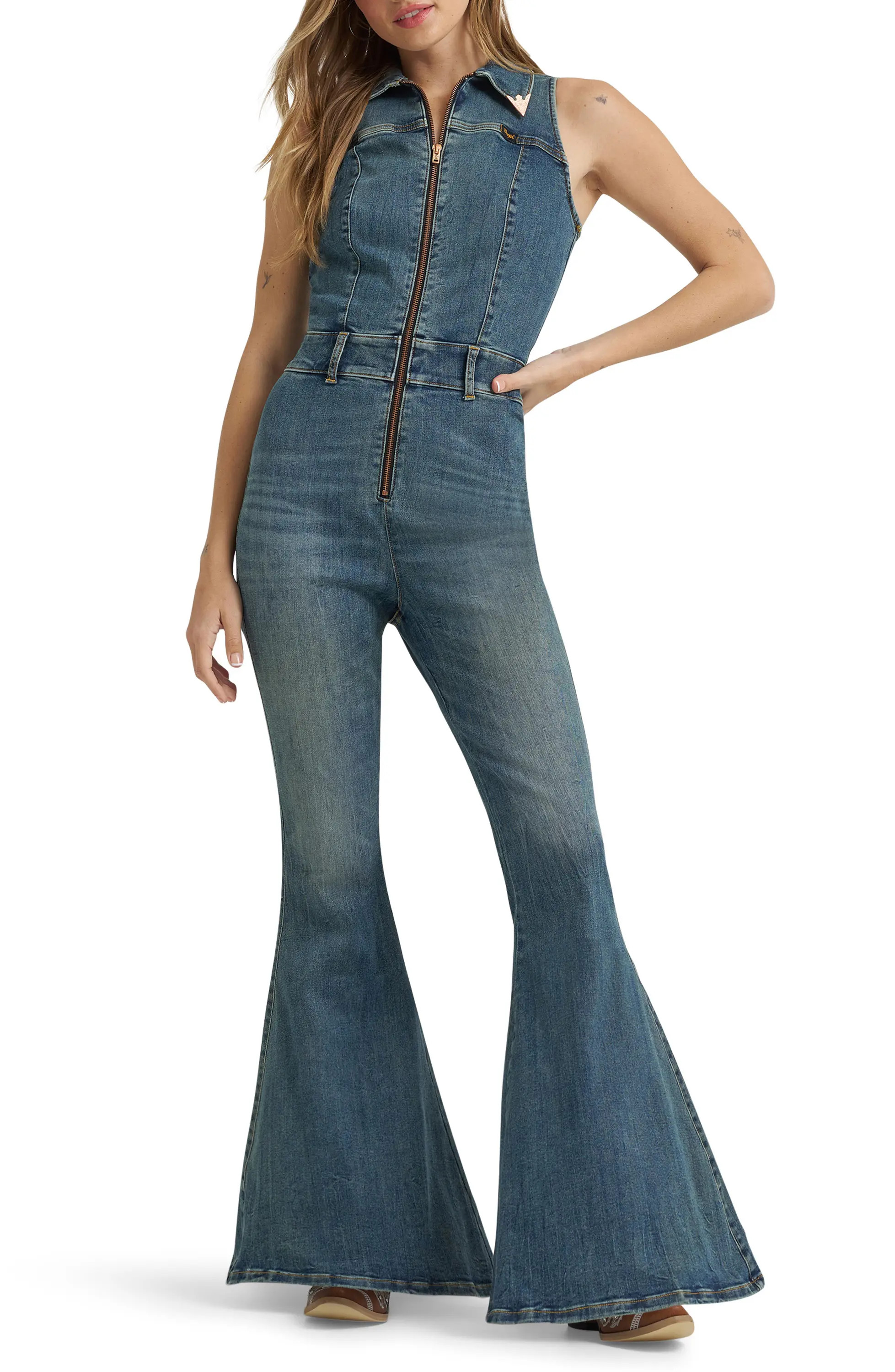 x Lainey Wilson Sleeveless Flare Denim Jumpsuit (Women) | Nordstrom | Nordstrom