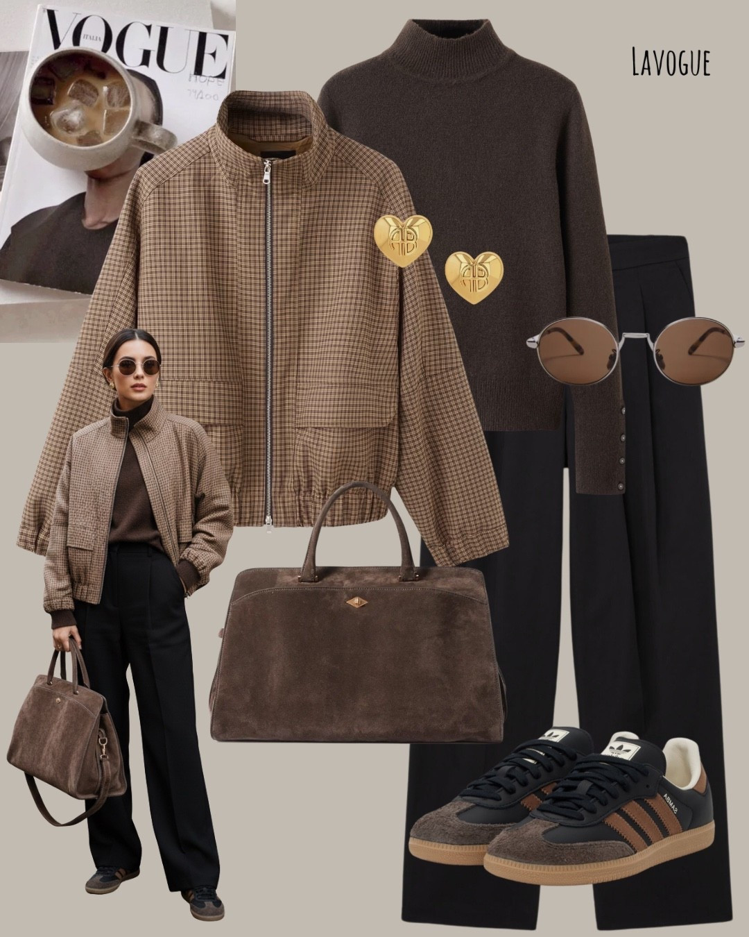 Houndstooth high-neck jacket over a brown turtleneck with sleek black pants. Styled with Adidas sneakers and a luxe suede designer bag for a polished yet effortless vibe. ✨

Shop Below 👇🏼 

#LTKSeasonal #LTKWorkwear #LTKootd