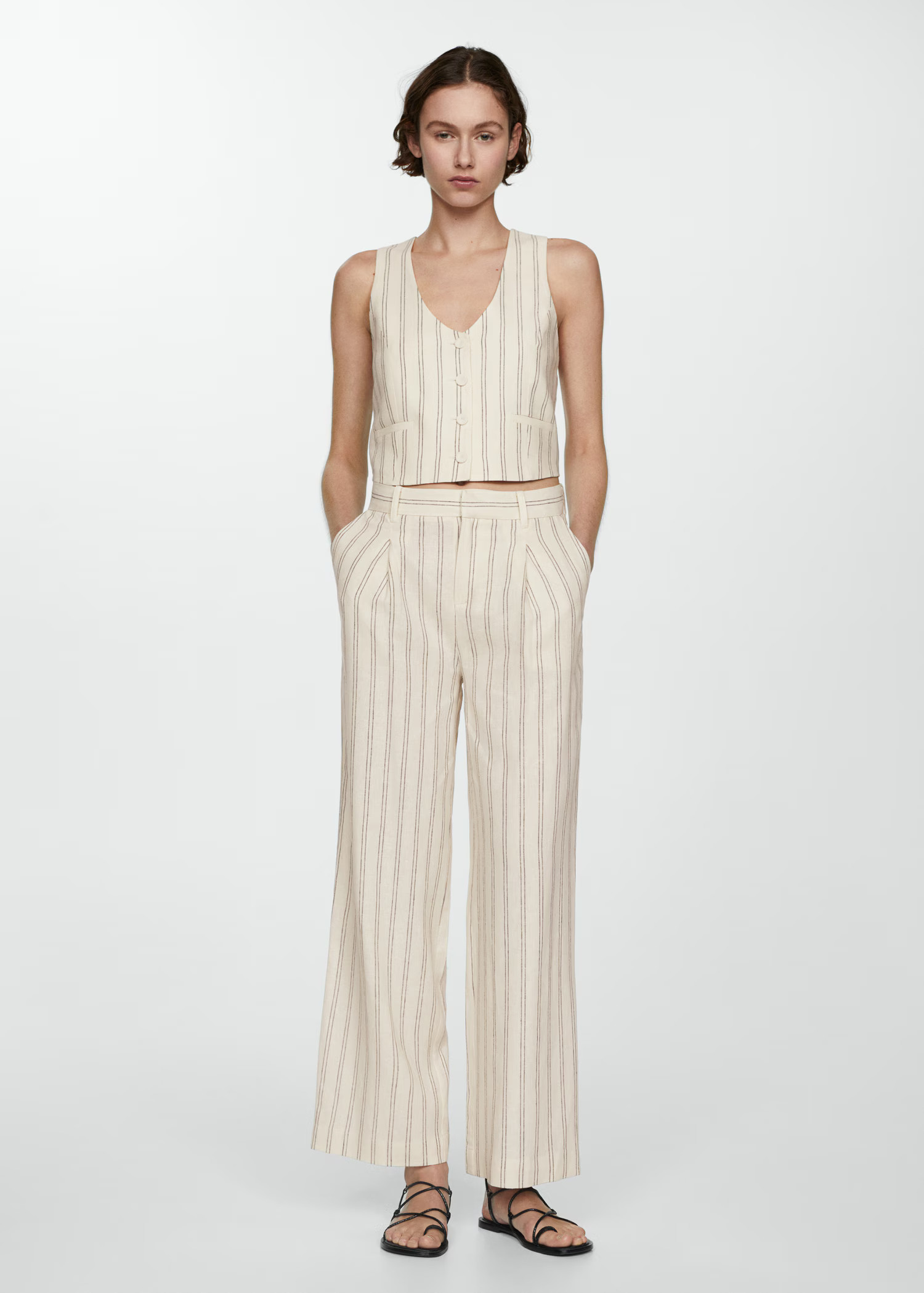 Striped linen vest | MANGO (US)