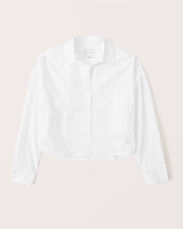 90s Cropped Boxy Poplin Button-Up Shirt | Abercrombie & Fitch (US)
