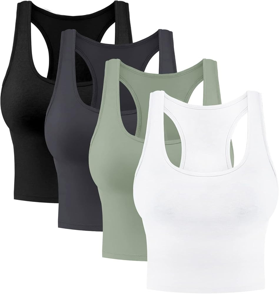 4 Pieces Women's Crop Tops Cotton Basic Tank Tops Racerback Sleeveless Sports Workout Crop Tank T... | Amazon (US)
