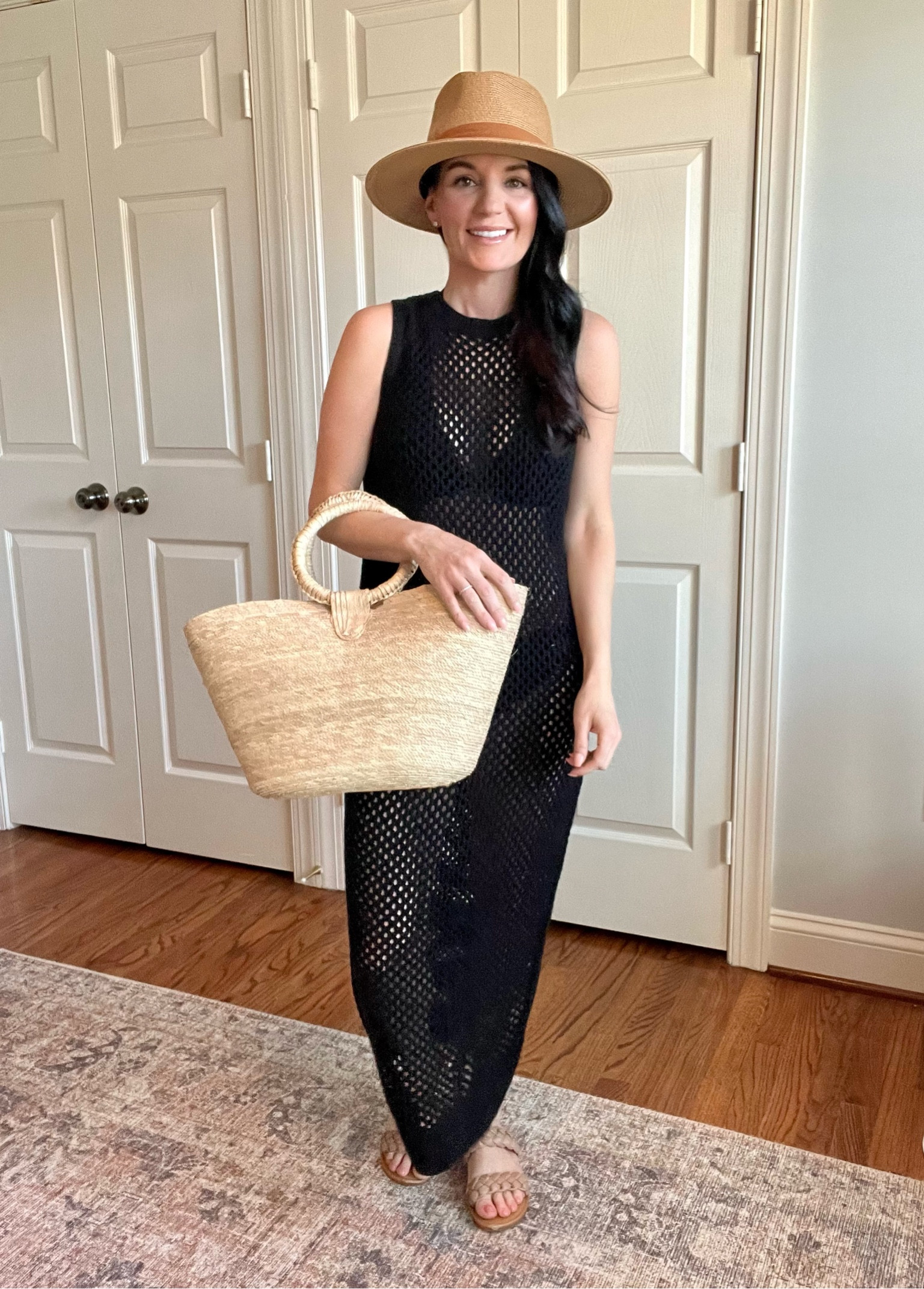 Adorable beach style - swim coverup - swimsuit - bikini - beach bag - straw bag - pool style - swimwear - hat - summer - spring - sandals 

#LTKstyletip #LTKunder100 #LTKunder50