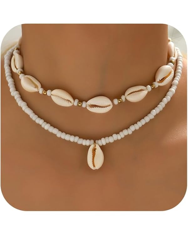 Nackiy Handmade Sea Shell Necklace for Women Summer Adjustable Natural Shell Collar Necklace (Bei... | Amazon (US)