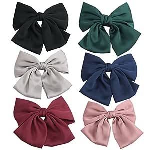 PIDOUDOU Set of 6 Big Satin Solid 8 Inch Bow Hair Clips Women Barrettes | Amazon (US)