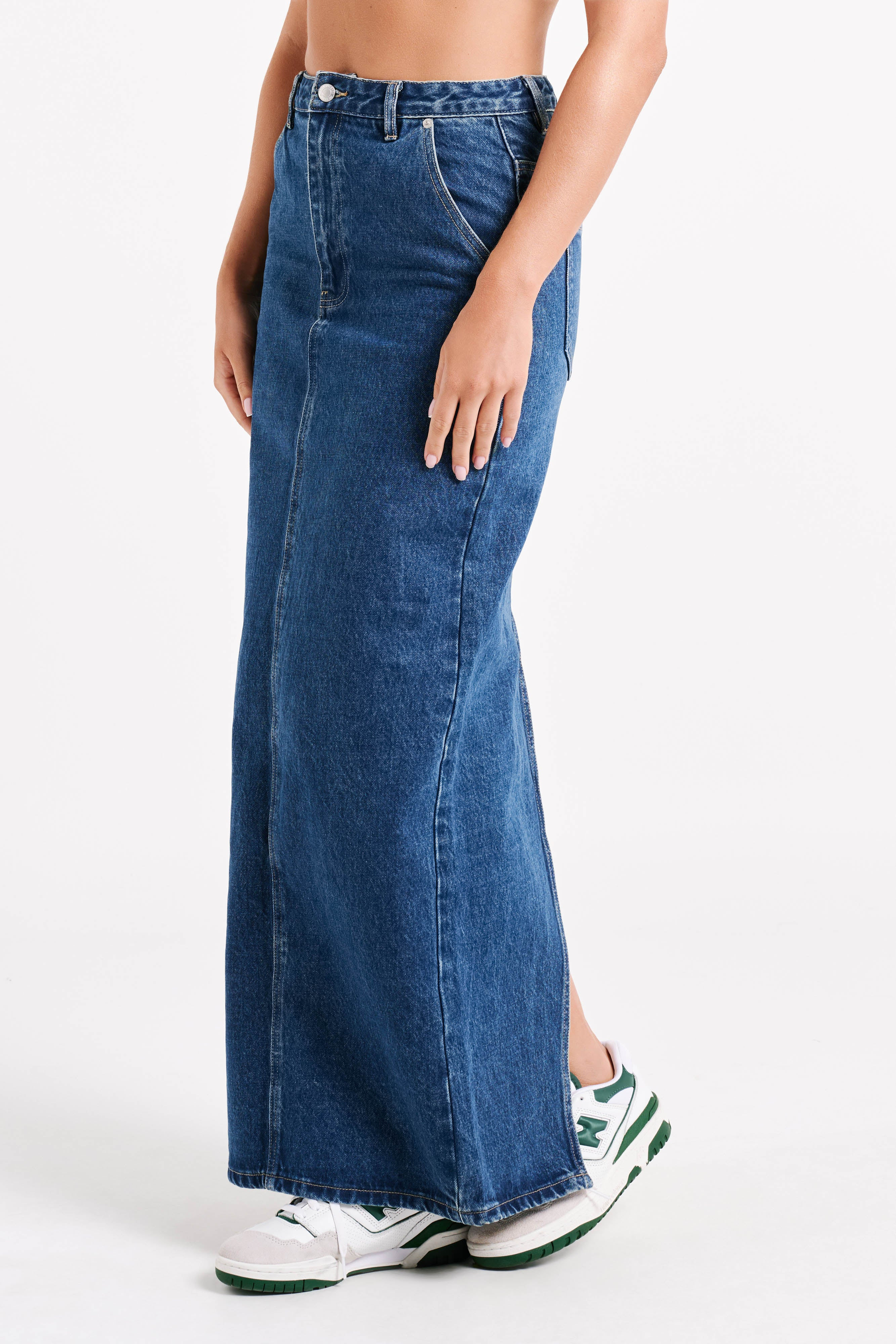 Illona Denim Maxi Skirt - Dark Blue | MESHKI US