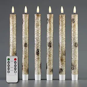 Eywamage Birch Bark Flameless LED Taper Candles with Remote, Flickering Real Wax Battery Operated... | Amazon (US)