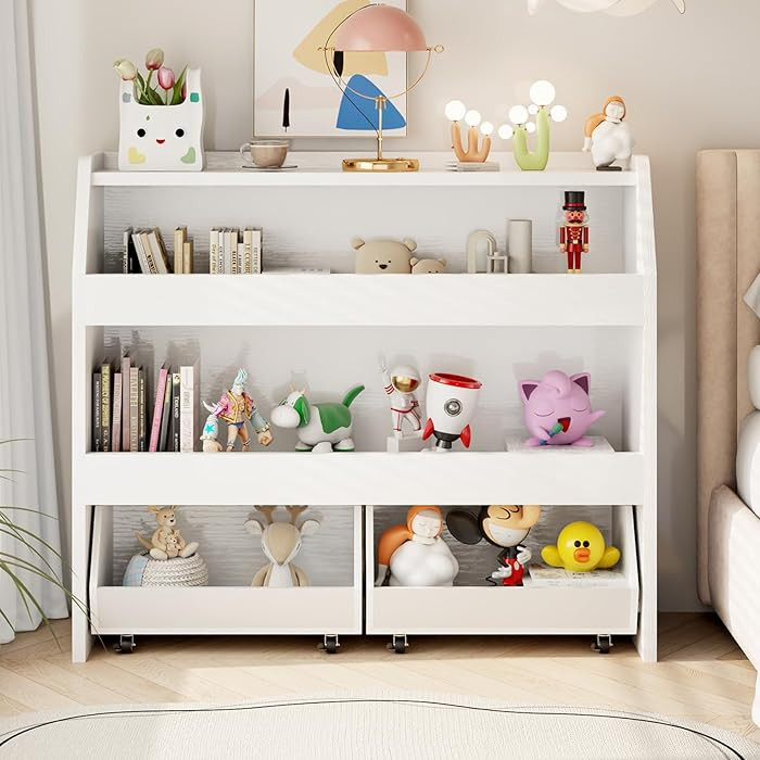 COZPAW Toy Storage Organizer, 3 Tier Montessori Shelf with Movable Bins (White) | Amazon (US)