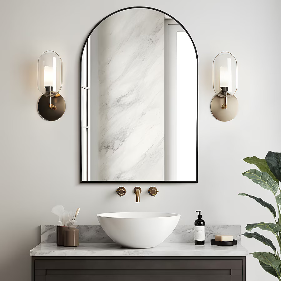 24-in x 36-in Framed Arch Bathroom Vanity Mirror (Black) | Lowe's