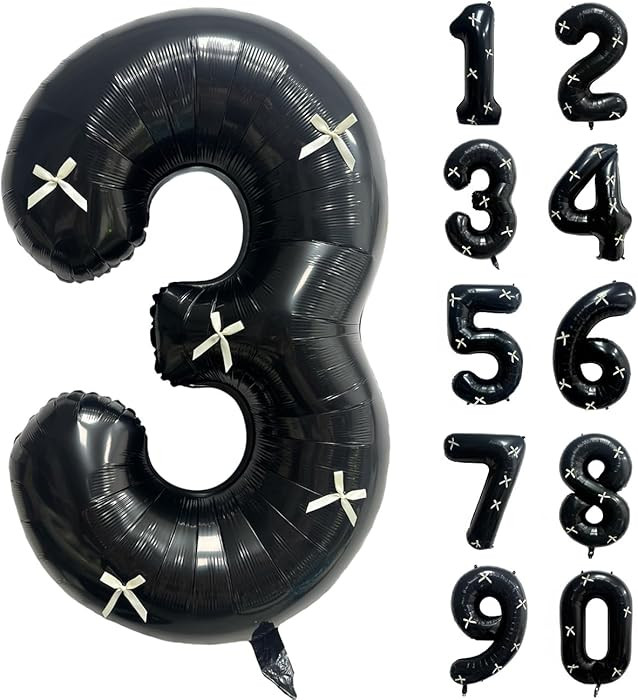 40 Inch Black Number 3 Balloon With Ribbon Bows - Giant Foil Balloons for Birthday, Wedding, Anni... | Amazon (US)