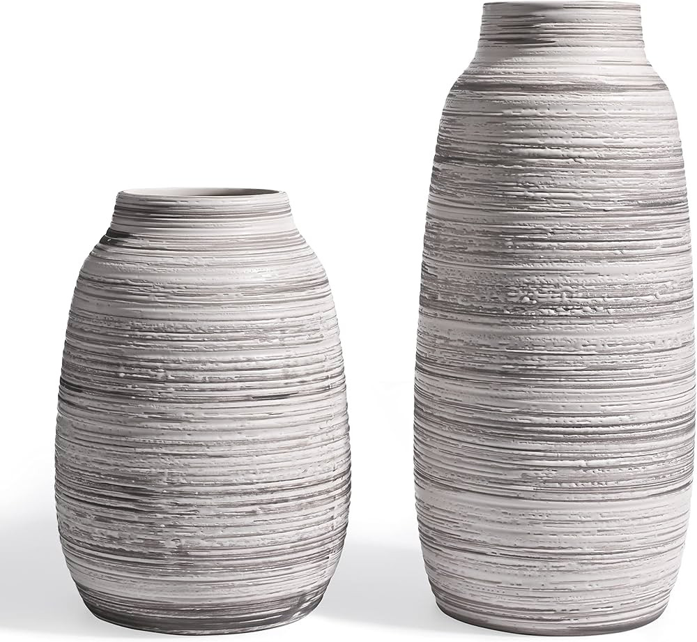 TERESA'S COLLECTIONS Rustic Ceramic Flower Vase for Home Decor, Tall Grey Decorative Vase for Pam... | Amazon (US)
