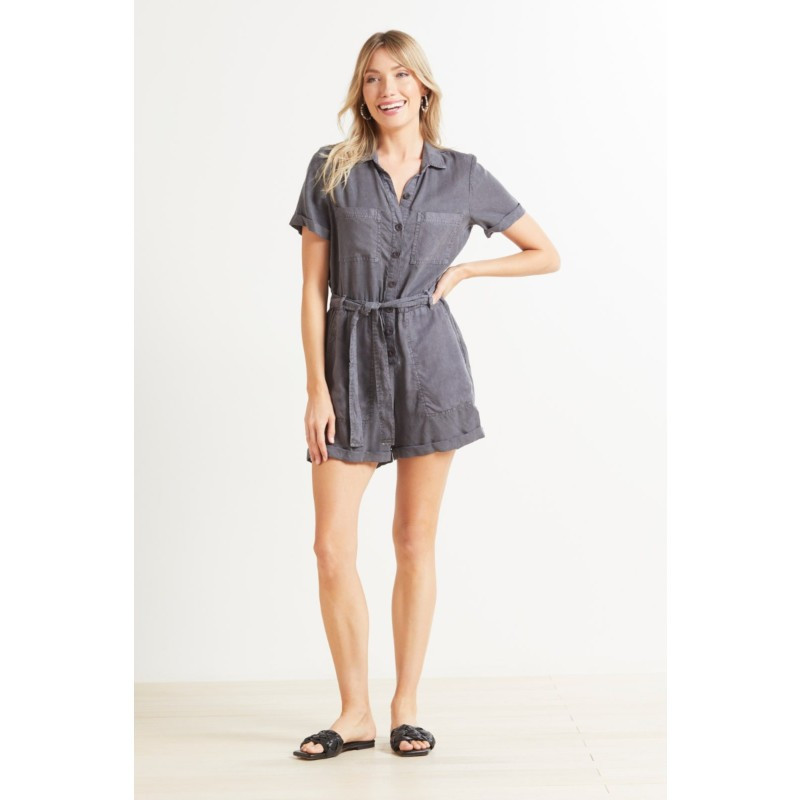 CLOTH AND STONE Rolled Hem Utility Romper | EVEREVE | Evereve