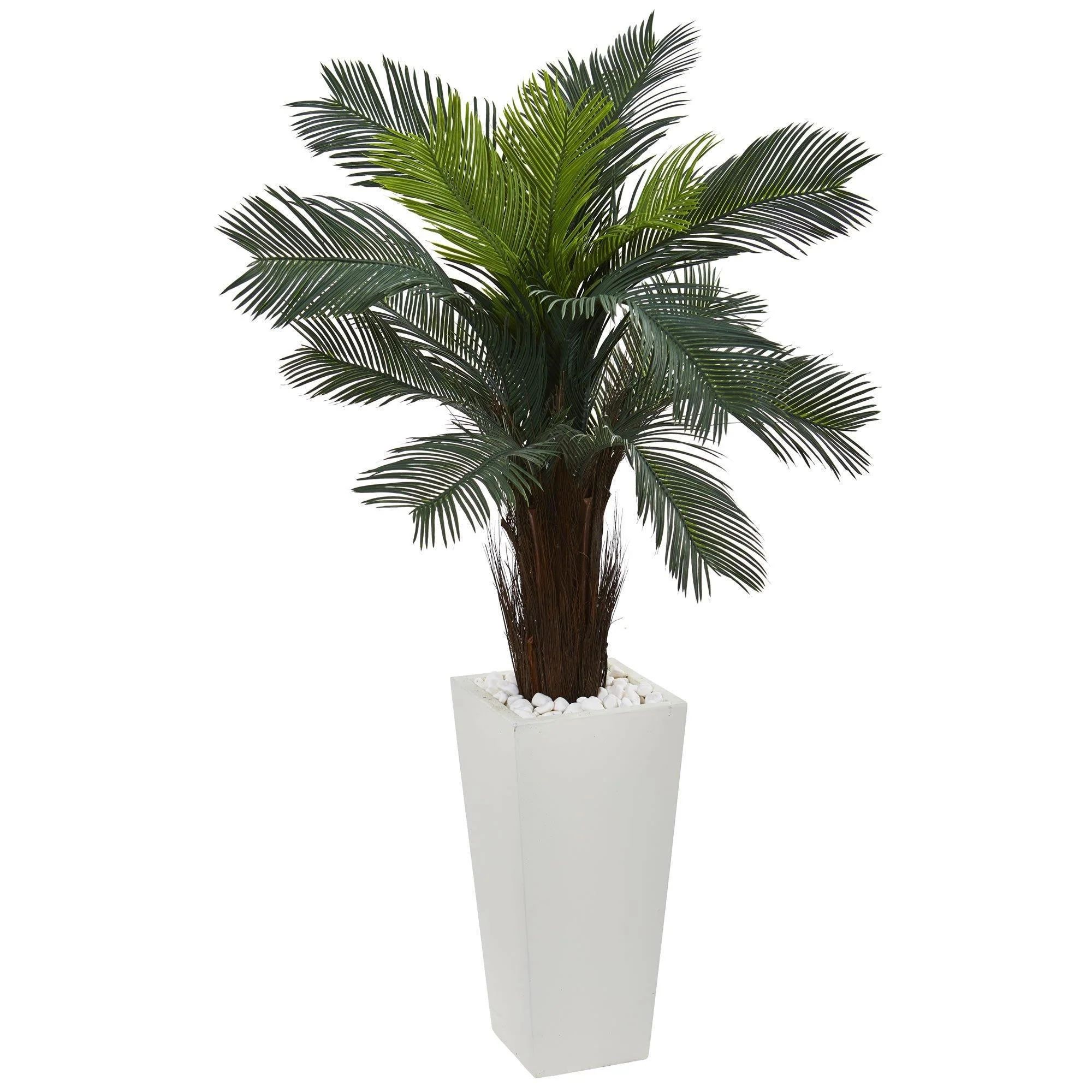 4.5’ Cycas Artificial Plant in White Tower Planter | Nearly Natural | Nearly Natural