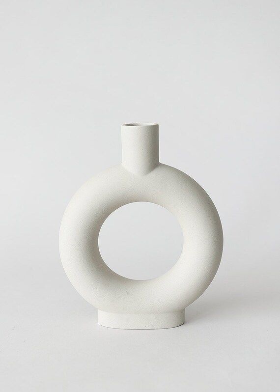 Handmade Raw Stoneware Ceramic Circle Vase in Gray - 9.25" Tall | Etsy (US)