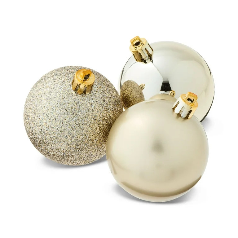 24-Count Champagne Shatterproof Ball Christmas Ornaments, 4 in, by Holiday Time | Walmart (US)