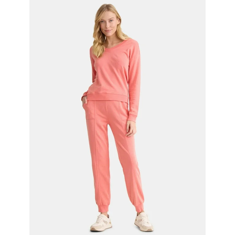 Time and Tru Women's and Women’s Plus French Terry Sweatshirt and Joggers Set, 2-Piece, Sizes X... | Walmart (US)