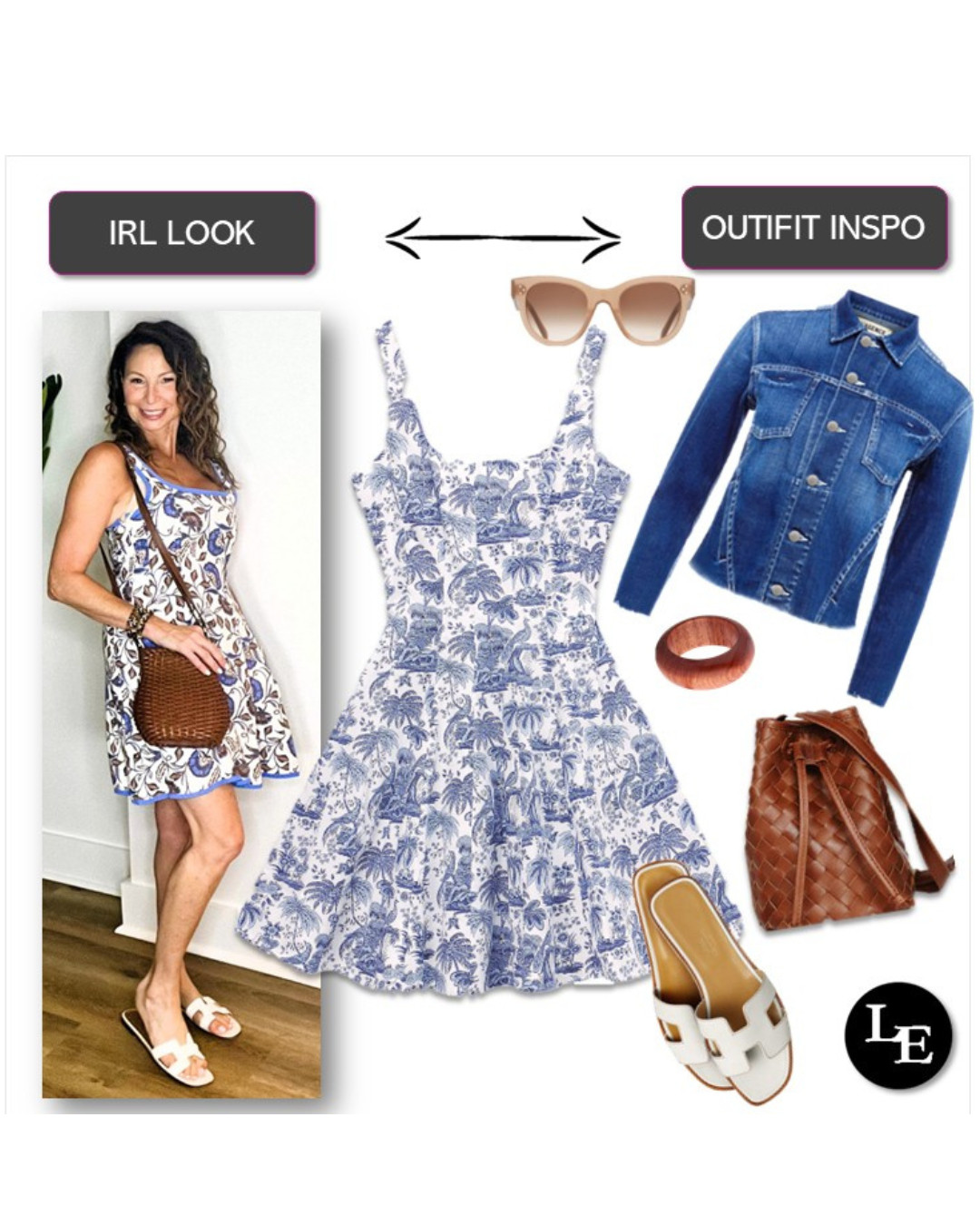 One and Done Summer Outfit idea for when you can't think of what to wear but still want to feel chic:  try this easy breezy linen dress in a timeless pattern and pair it with sandals for a casual look or heels for a night out!  Don't forget the denim jacket for when temps cool off! 

 #LTKSeasonal #LTKStyleTip