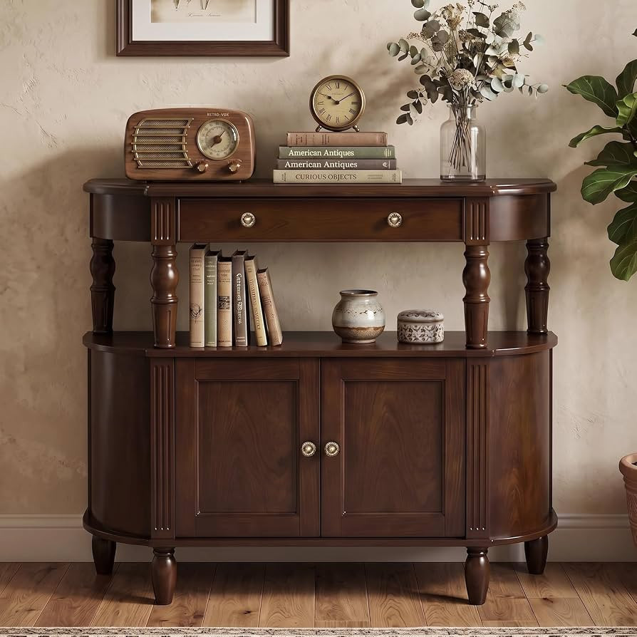 LKTART 47.2" Half Moon Console Table with Drawer and Storage Cabinet | Amazon (US)
