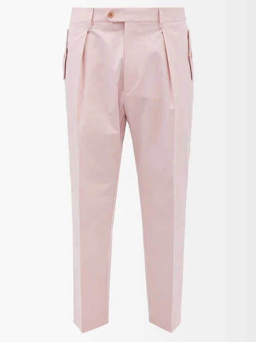 Etro - Pleated Cotton-blend Twill Trousers - Mens - Pink | Matches (US)