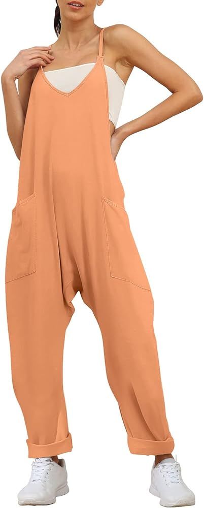 AUTOMET Jumpsuits for Women Casual Summer Rompers Sleeveless Loose Spaghetti Strap Baggy Overalls... | Amazon (US)