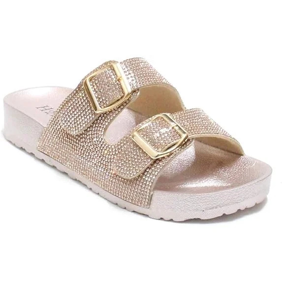 H2K Women's Espen Glitter Double Buckle Slipper, Adjustable Slip-On Comfort Slide Sandals, Casual... | Walmart (US)