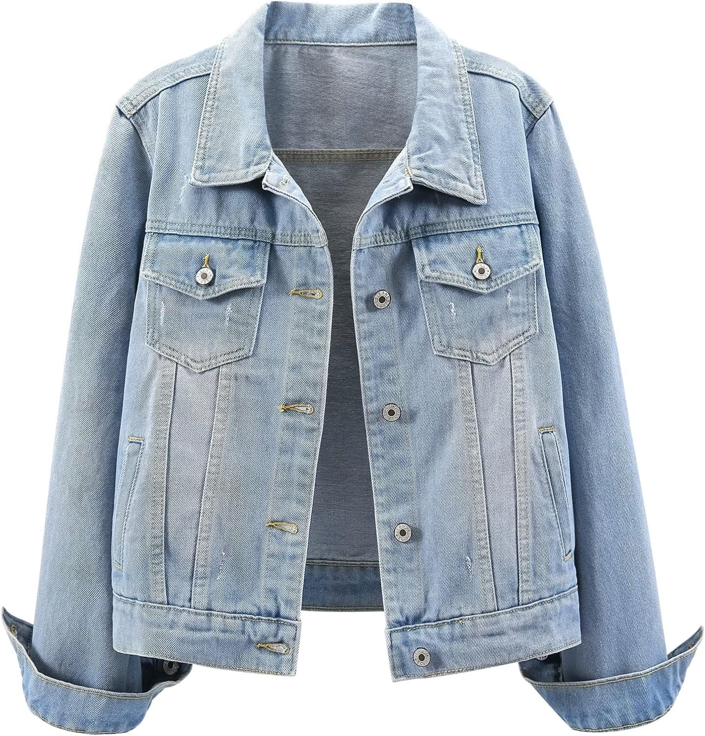 Kedera Women's Denim Jackets Button Up Long Sleeve Ripped Jean Jacket with Pockets | Amazon (US)