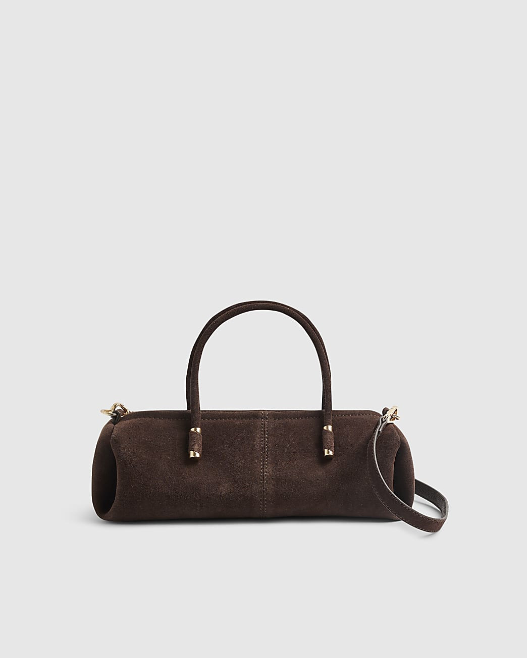 Brown Suede Metal Detail Bowler Bag | River Island UK & IE