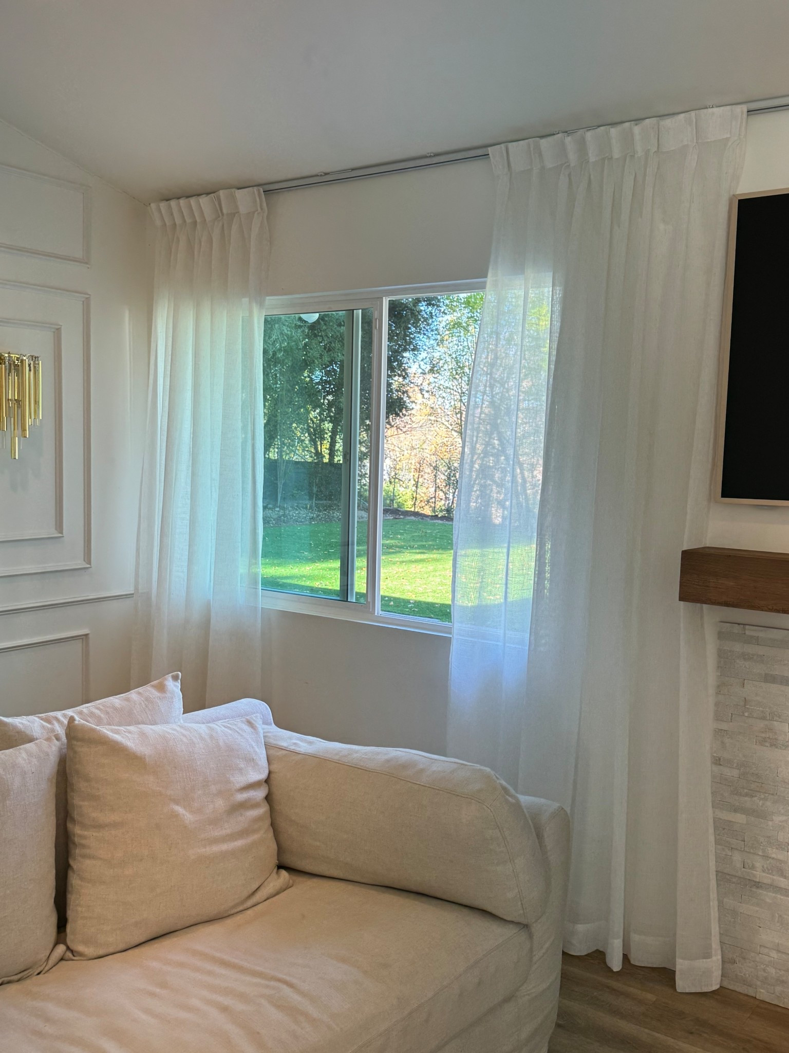 Finally decided on curtains. I followed the website’s measurements guide & had no problem ( they include curtain hooks that are adjustable in case you’re off a couple inches!) these are 2 Flynn sheer, color D87-1, pinch pleat 44x95 
25% off with Code: SHYLAWALKER 

#LTKSaleAlert #LTKHome