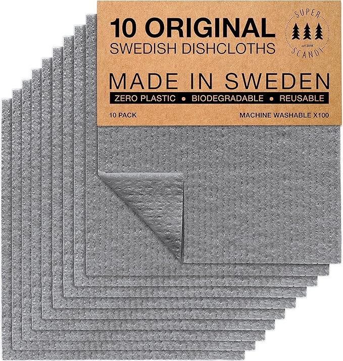 SUPERSCANDI 10 Pack Swedish Dishcloths for Kitchen - 100% Biodegradable & Compostable Reusable Pa... | Amazon (US)