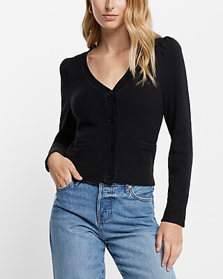 Puff Sleeve Button Front Cropped Cardigan | Express