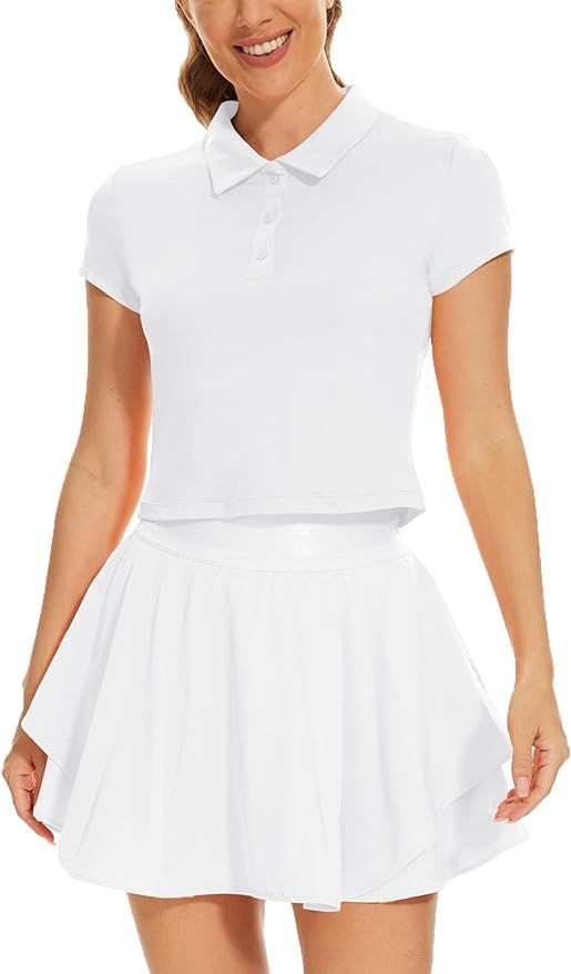 Rigolla 2 Piece Tennis Skirt for Women Pleated Tennis Dress Short Sleeve Polo Shirts Golf Workout... | Amazon (US)