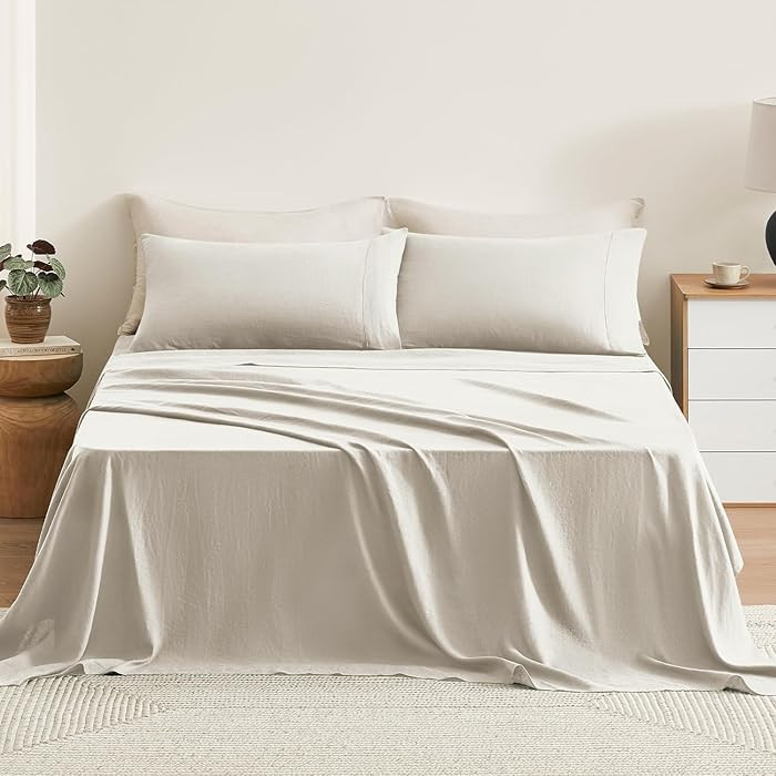 TOSMO Pure Linen Sheets Set, 100% French Natural Linen Flax Bedding 4pc Set (King, 1 Flat Sheet, ... | Amazon (US)