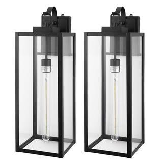 22 in. 2-Pack Large Black Outdoor Wall Lanterns Waterproof with Dusk to Dawn for Entryways and Doorways | The Home Depot