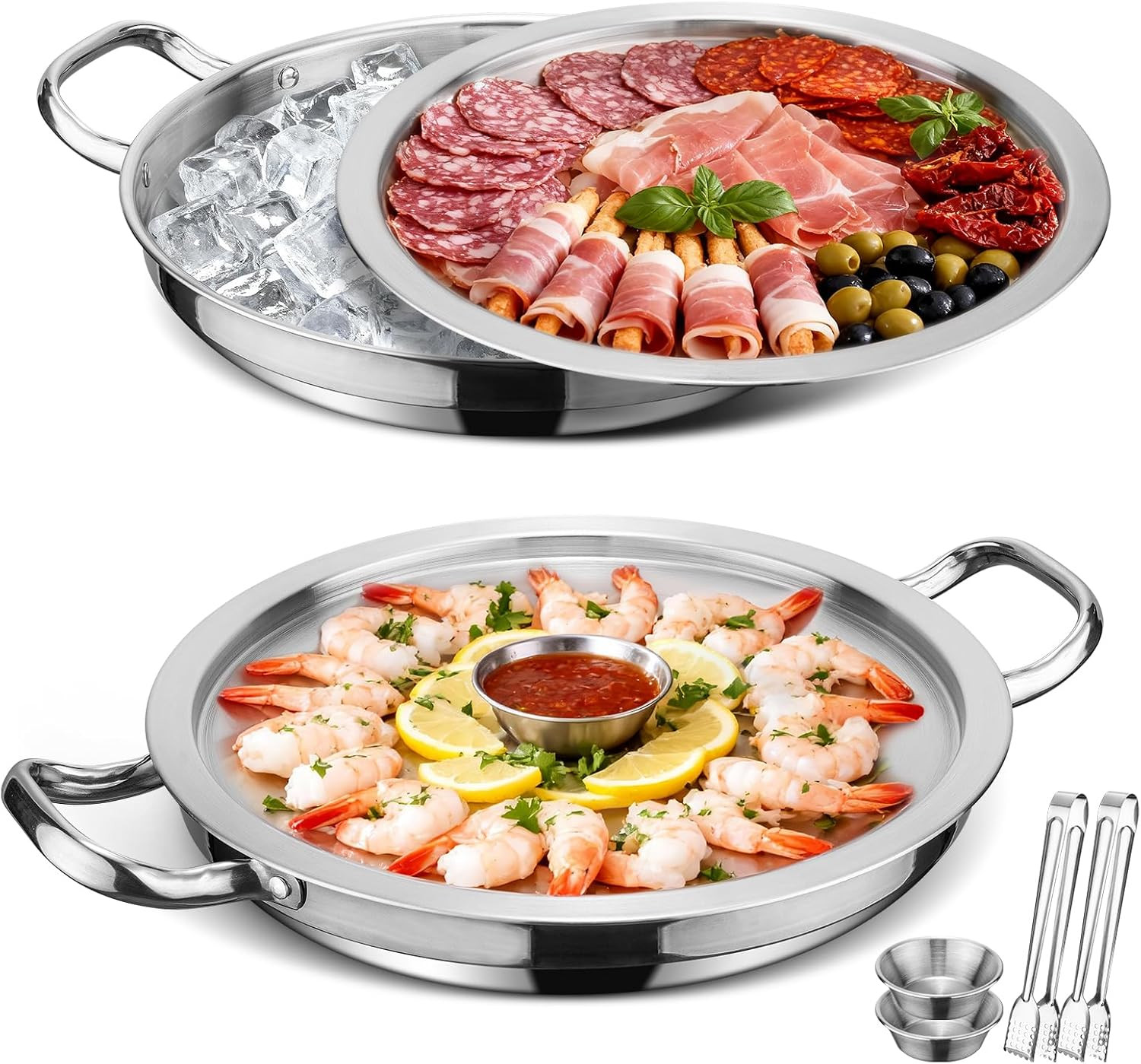 2-Set Shrimp Cocktail Serving Dish with Ice Tray, Cold Chilled Serving Tray | Amazon (US)