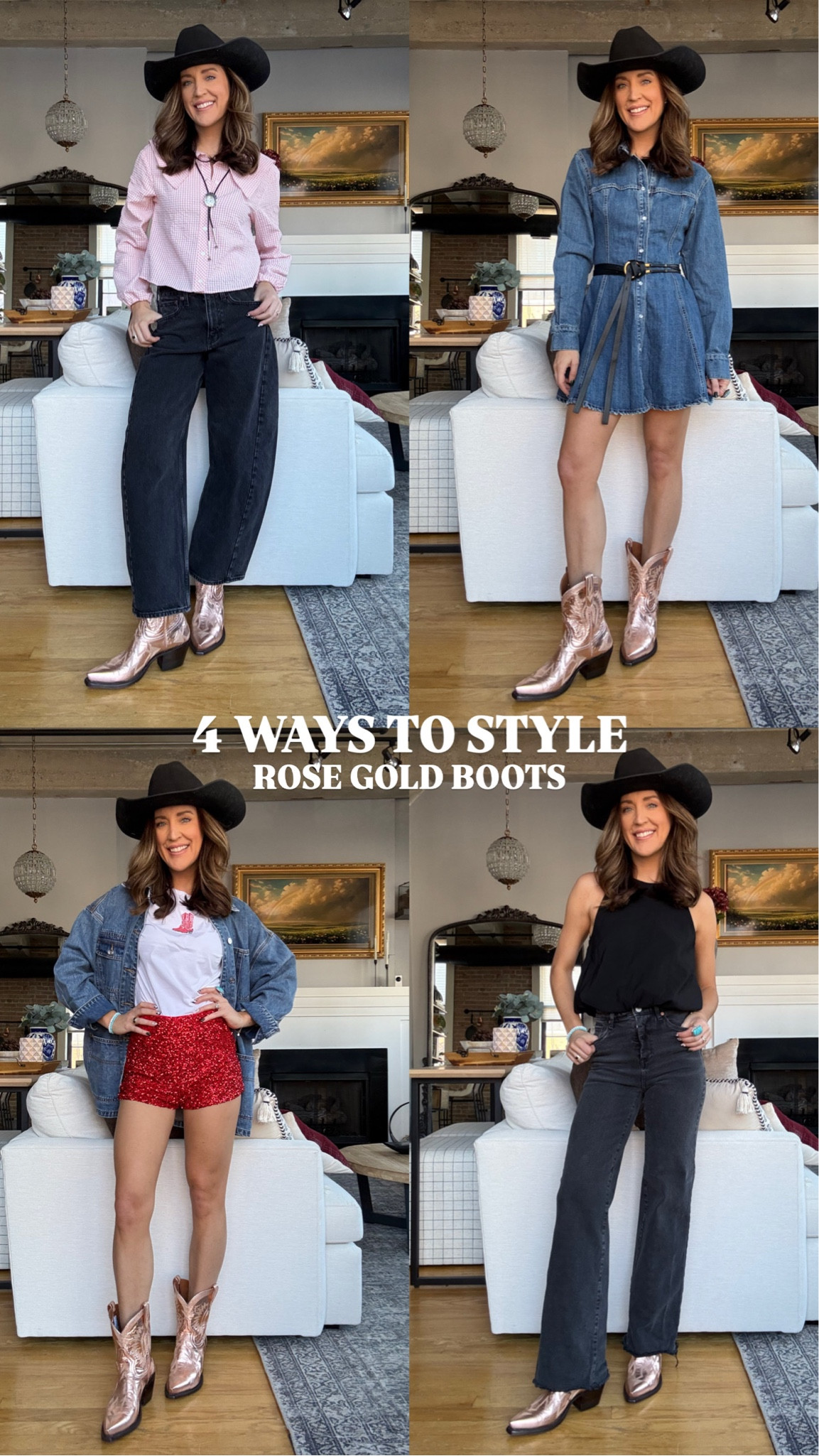 4 ways to style my new rose gold Miron Crosby boots! They come in lots of other colors + I’m linking a look for less. Western outfits, rodeo outfits, country concert 

#LTKFestival #LTKSpringSale