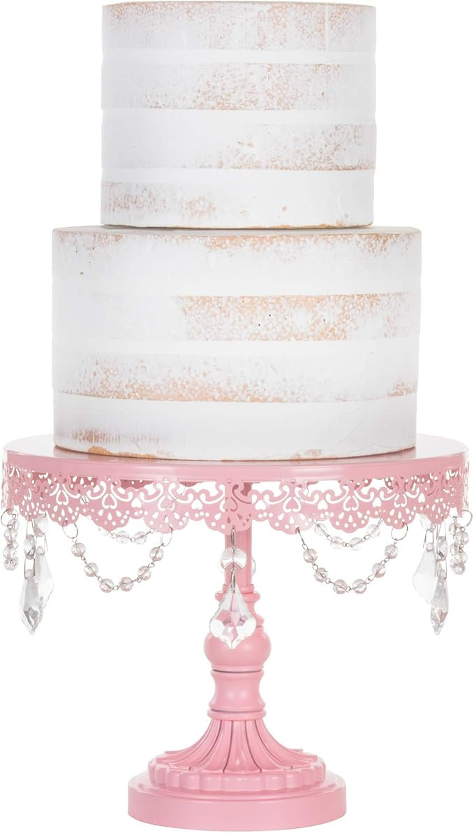 Amalfi Decor Cake Stand, Round Metal Pedestal Holder with Crystals, Pink, 10 Inches | Amazon (US)