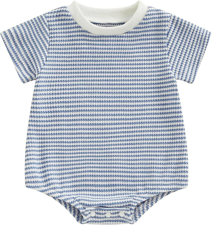 VISGOGO Unisex Baby Boy Girl Striped Romper Waffle Short Sleeve Bubble Oversized Romper Bodysuit ... | Amazon (US)