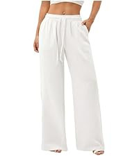 RoseSeek Women's Straight Wide Leg Pants Drawstring Waisted Casual Long Trousers with Pockets | Amazon (US)
