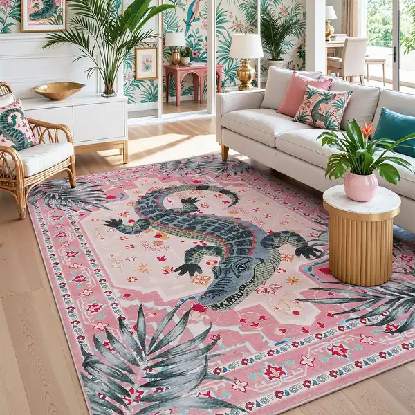 False Crocodile Print Washable Area Rug, Vintage Boho Soft indoor Carpet, Non-Slip Low Pile - 5'x... | Bed Bath & Beyond