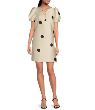 Romina Dot Print V-Neck Short Puff Sleeves Dress | Dillard's