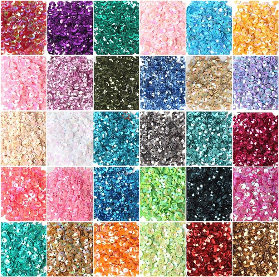 CCINEE 4MM Loose Sequins, Bulk 30 Assorted Color 25000PCS Rainbow Round Cup Sequins Embroidery Sp... | Amazon (US)