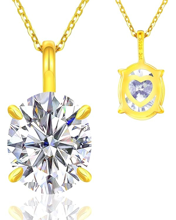 Moissanite Necklace for Women 0.1-12.0CT(3-15mm) Oval/Round Cut Moissanite Pendant 18k Gold Plate... | Amazon (US)