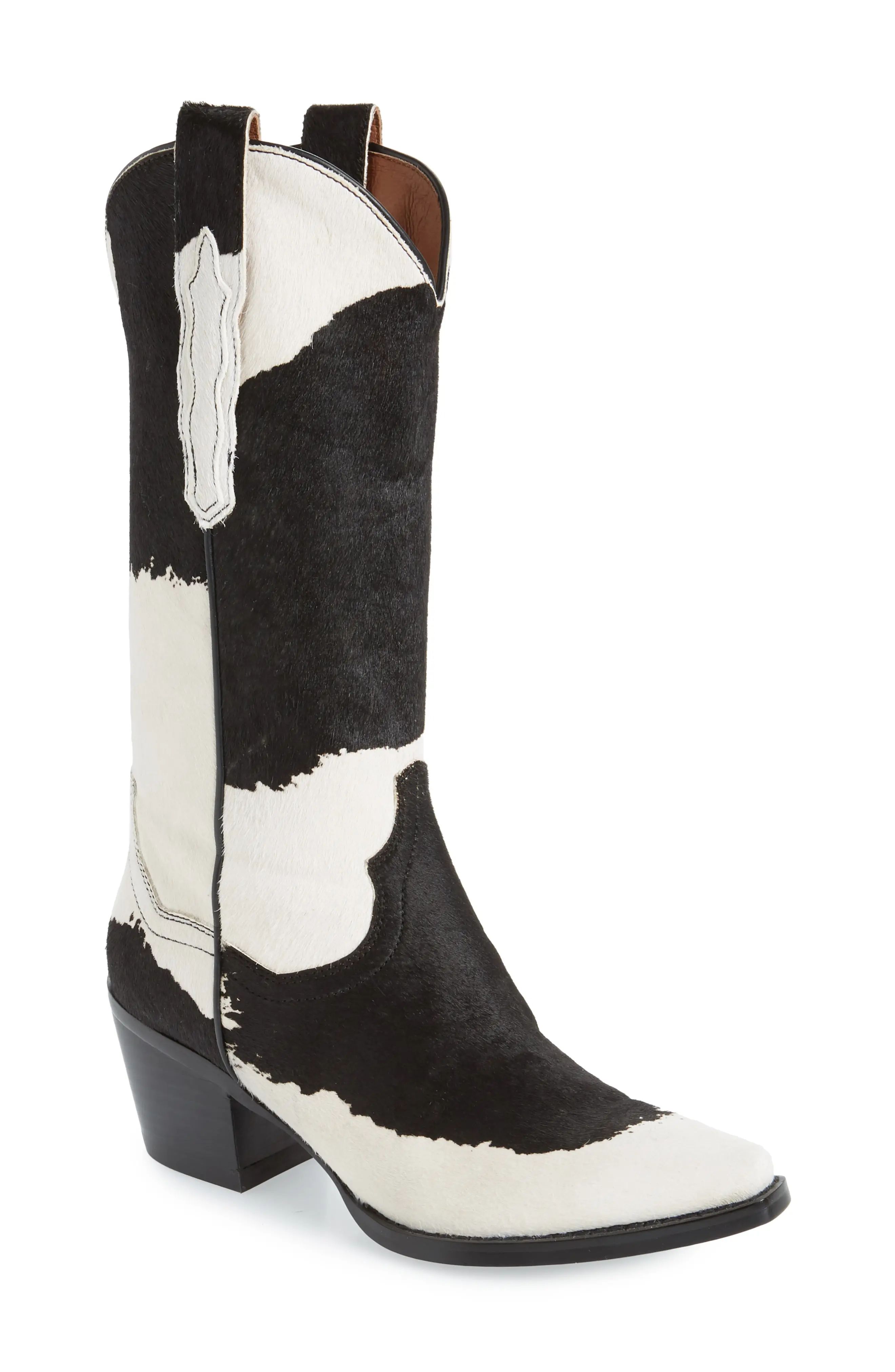 Jeffrey Campbell Dagget Genuine Calf Hair Western Boot in Brown White Cow Print at Nordstrom, Size 8 | Nordstrom
