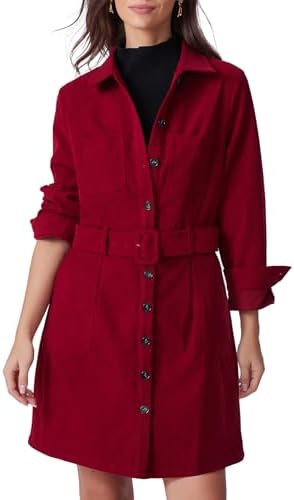 Kedera Women's Corduroy Shirt Dress Casual Fall Winter Collared Neck Button Down Short Work Mini ... | Amazon (US)