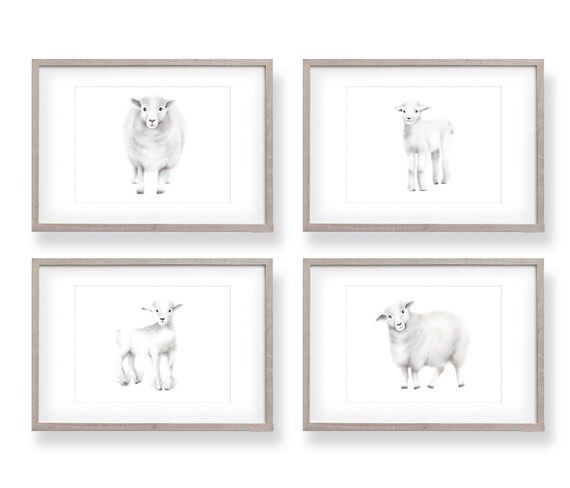 Baby Lamb Nursery Art Sheep Family Sketch Baby Farm Animals | Etsy | Etsy (US)