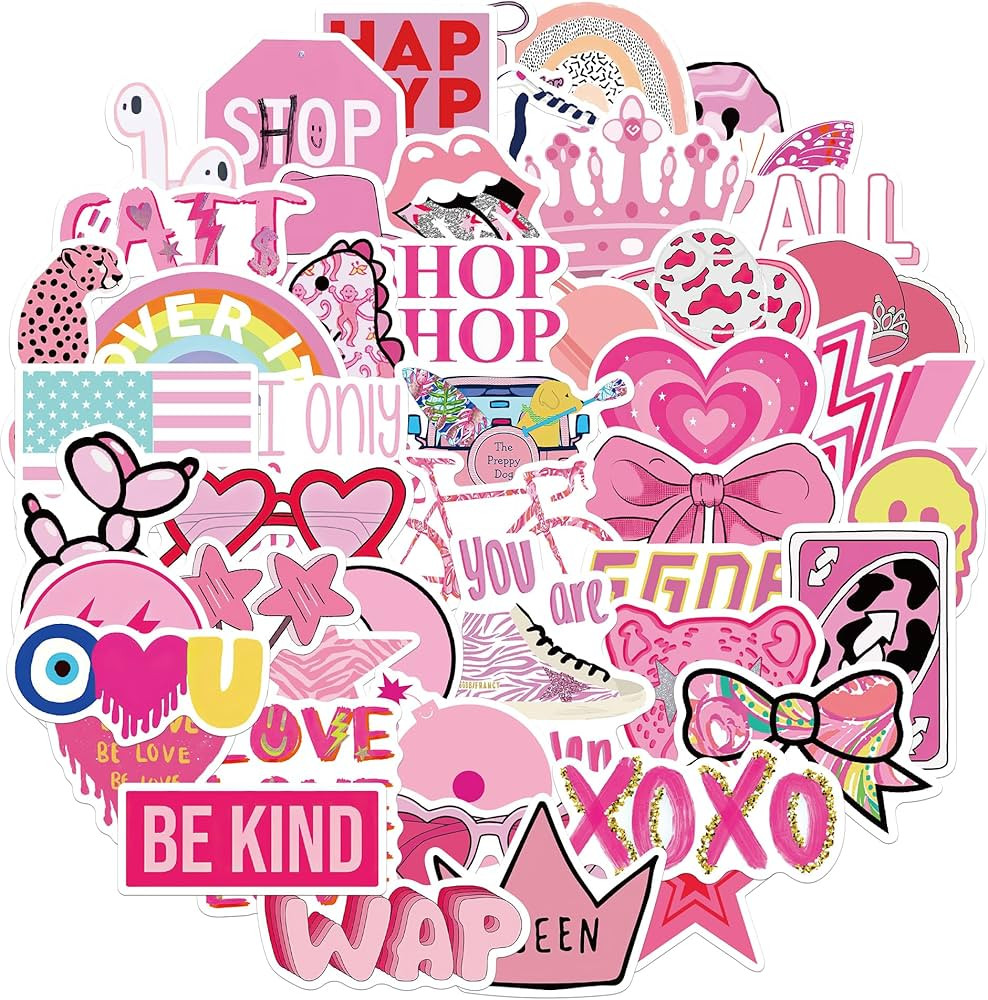 50 PCS Cute Pink Stickers Water Bottle Vinyl Waterproof Laptop Computer Skateboard Phone Stickers... | Amazon (US)