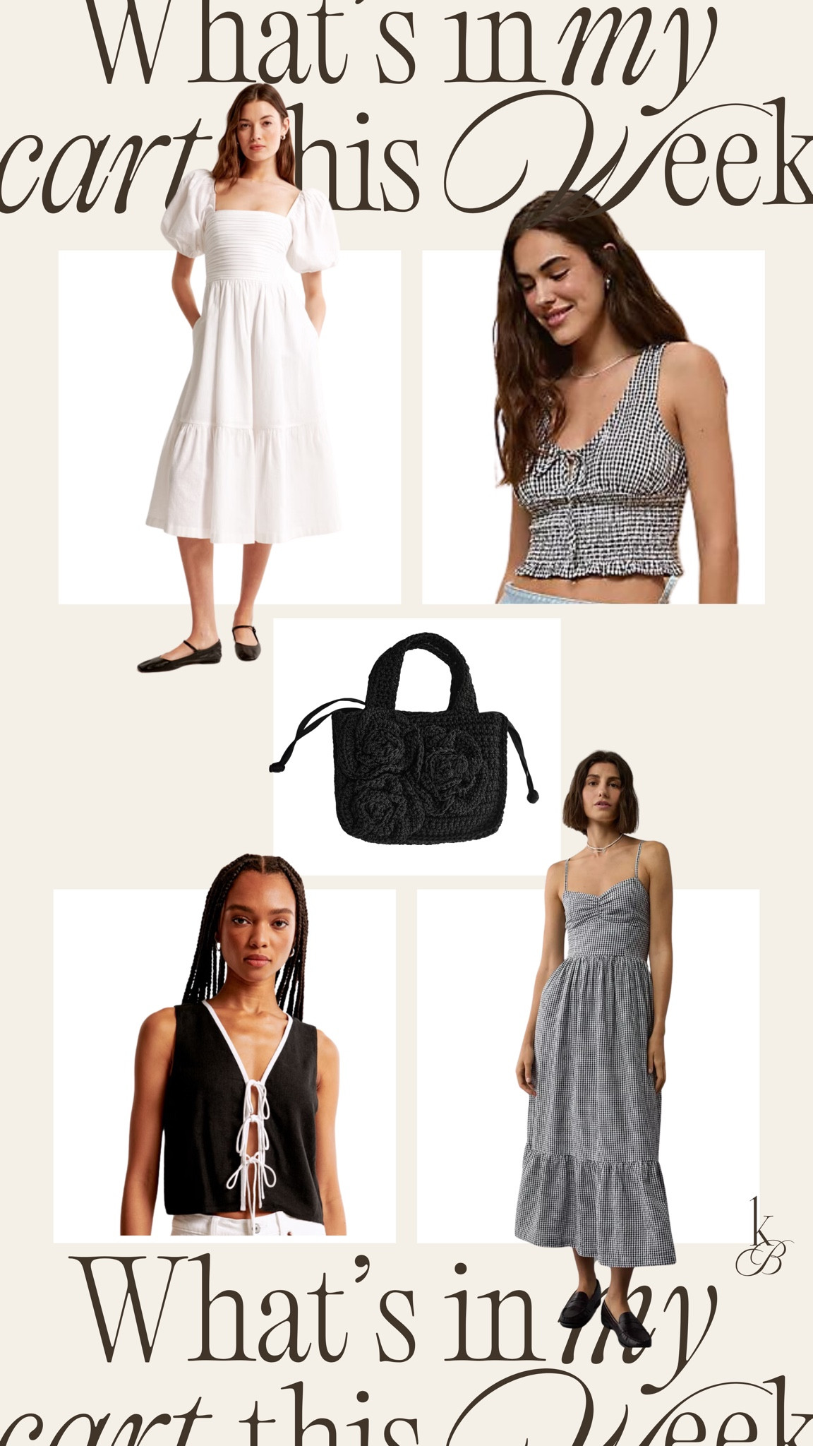 What’s in my cart this week🖤 Been loving gingham print!!! Also my favorite Abercrombie dress is half off!! Grabbing the white🤍 #sale #incart 

#LTKStyleTip #LTKSaleAlert #LTKSeasonal